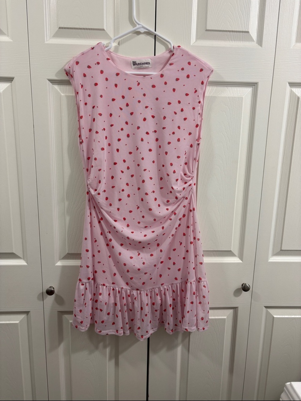 No Boundaries Pink Dress with Red Strawberry Dots